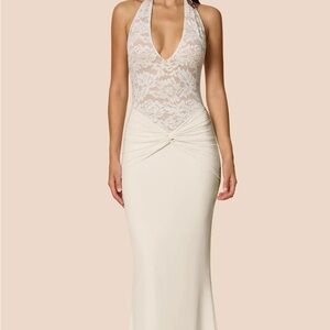 Nookie Cream Lace Halter Maxi Dress
